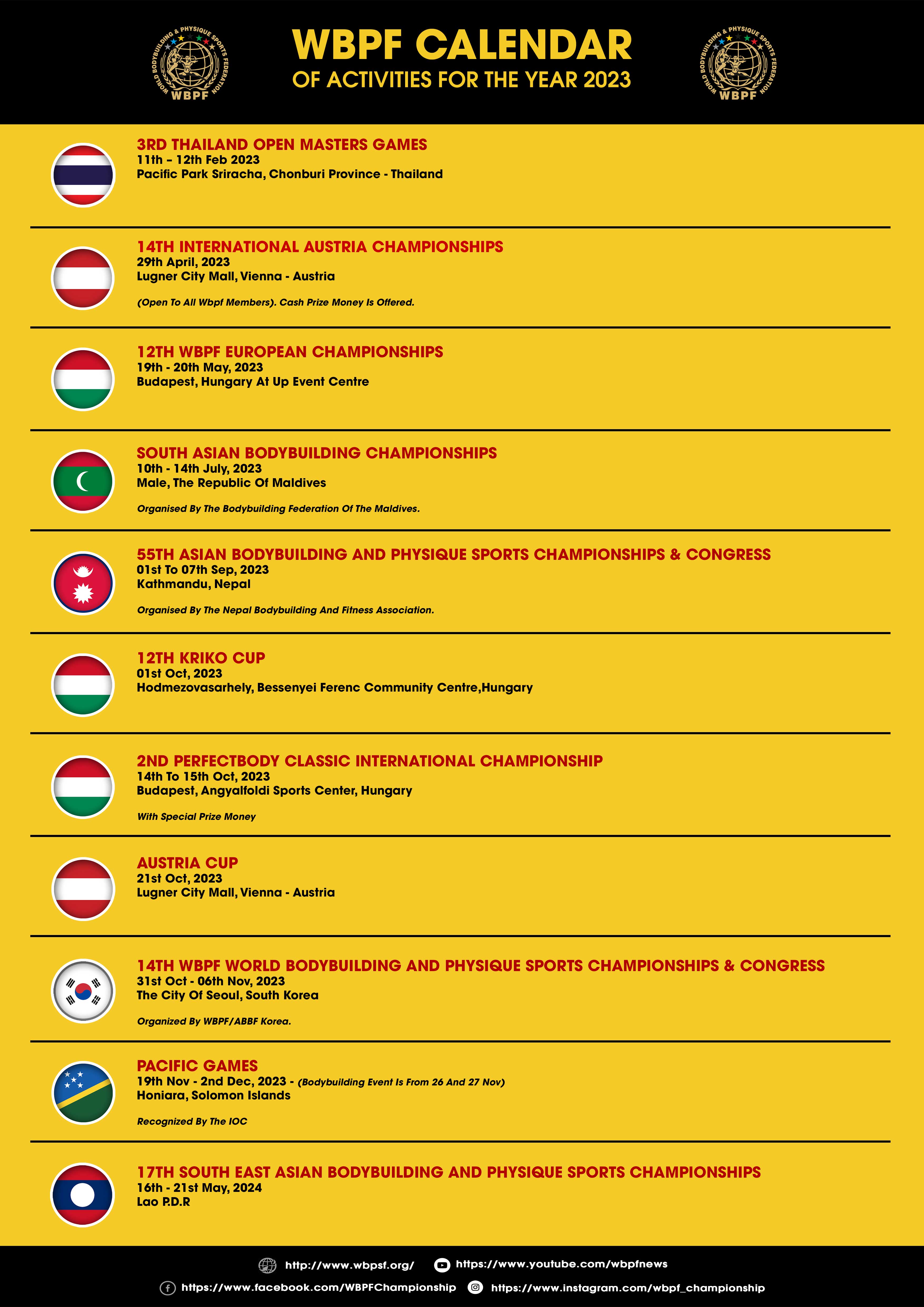 WBPF CALENDAR OF ACTIVITIES FOR THE YEAR 2023